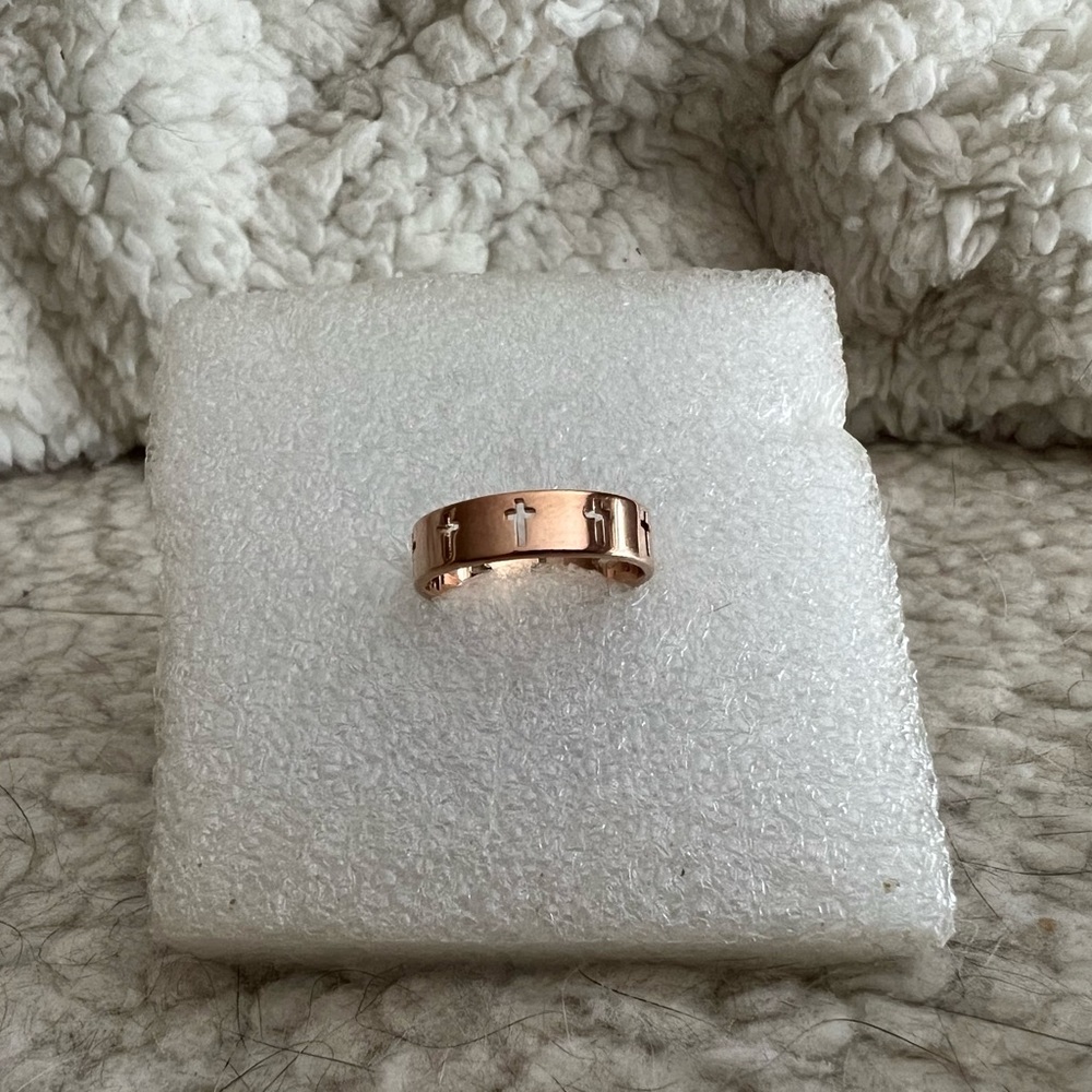 Rose Gold Cross stainless steel ring - size 7.5
